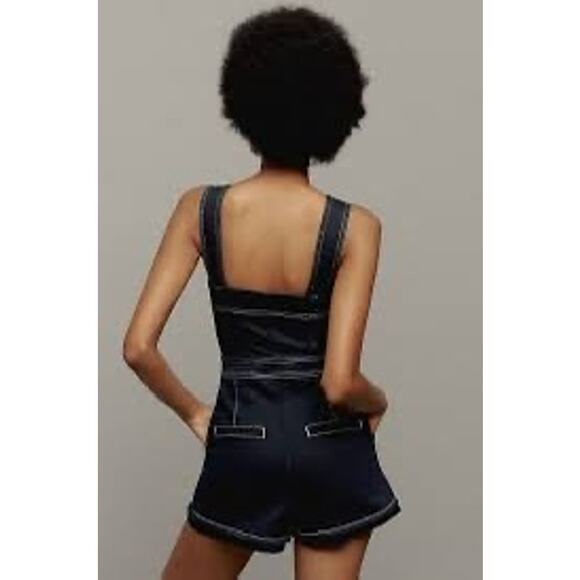 Anthropologie Maeve Denim Edition Portside Button-Front Romper Blue Size 12 NWT - Picture 14 of 16